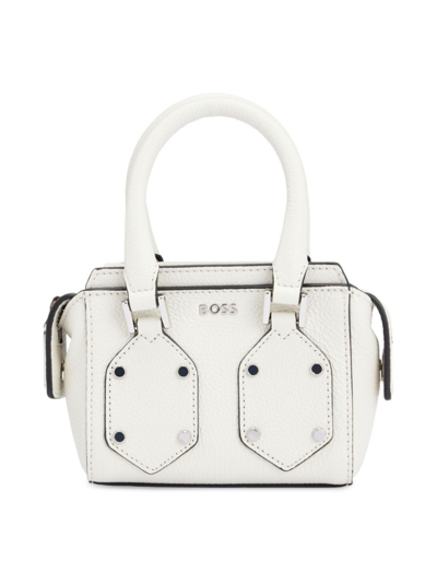Hugo Boss Grained-leather Mini Bag With Branded Hardware In White