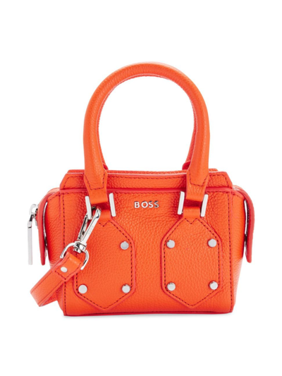 Hugo Boss Grained-leather Mini Bag With Branded Hardware In Orange
