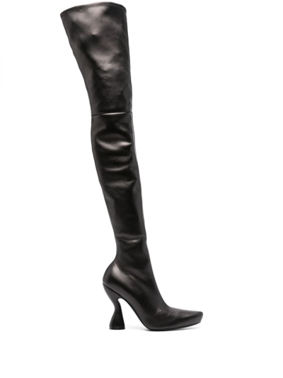 Lanvin 100mm Leather Thigh-high Boots In Black