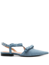 Ganni Denim Bow Slingback Ballerina Flats In Blue