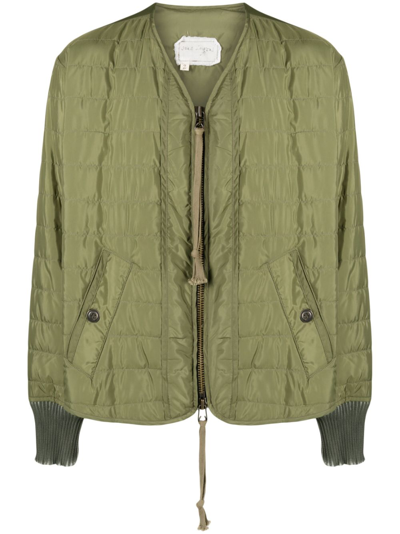 Greg Lauren Army V-neck Quilted Jacket In Green