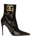 DOLCE & GABBANA LOLLO 105MM LOGO-PLAQUE LEATHER BOOTS - WOMEN'S - GOAT SKIN/CALF LEATHER/PATENT LEATHER