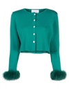 SLEEPER GREEN DETACHABLE-FEATHER TRIM CARDIGAN