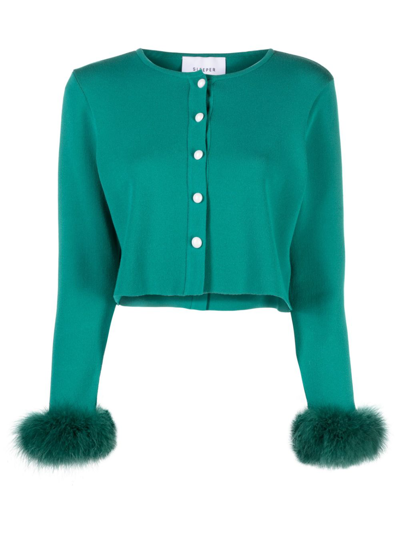 Sleeper Feather-cuffs Cardigan In Green