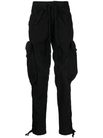 Greg Lauren Mens Black Drawstring-waist Tapered-leg Cotton Trousers