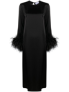 Sleeper Suzi Feather-trimmed Lenzing Ecovero-satin Maxi Dress In Schwarz