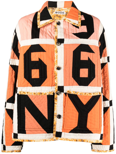 Bode Letter Block Patchwork Shirt Jacket In Orange