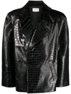 THE FRANKIE SHOP BLACK JACKIE CROCODILE-EFFECT FAUX-LEATHER BLAZER