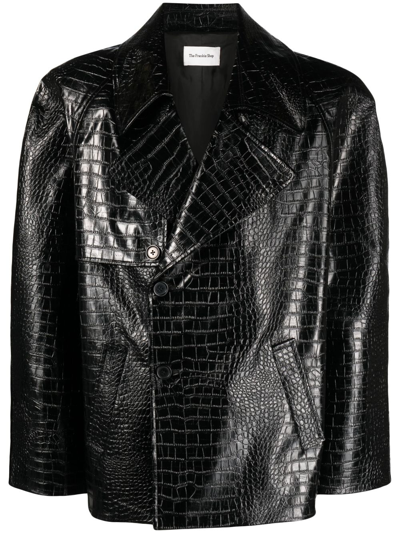 The Frankie Shop Jackie Crocodile-effect Jacket In Black