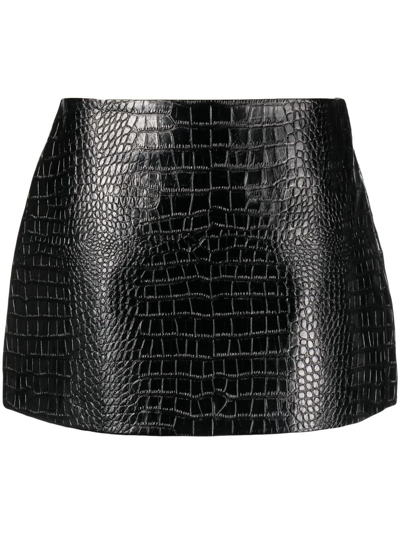 The Frankie Shop Mary Croc-effect A-line Skirt In Black