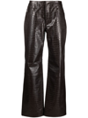 THE FRANKIE SHOP BROWN BONNIE CROCO-EMBOSSED STRAIGHT-LEG TROUSERS