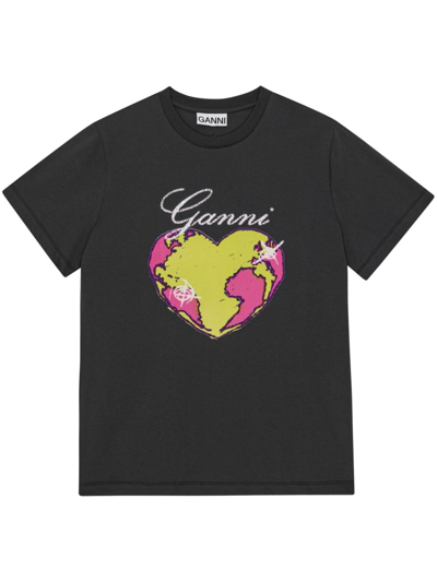 Ganni Grey Relaxed Heart T-shirt