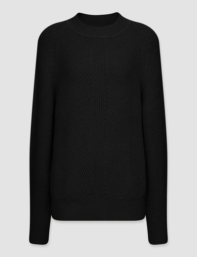 Joseph Luxe Cardigan Stitch Round Neck Jumper In Black