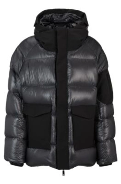 Hugo Boss Oversize-fit Water-repellent Jacket In Mixed Materials In Dark Grey