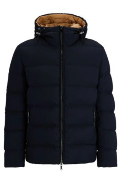 Hugo Boss Reversible Down Jacket In A Wool Blend In Dark Blue