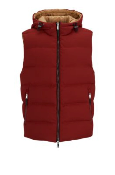 Hugo Boss Wool-blend Hooded Gilet With Down Filling In Red