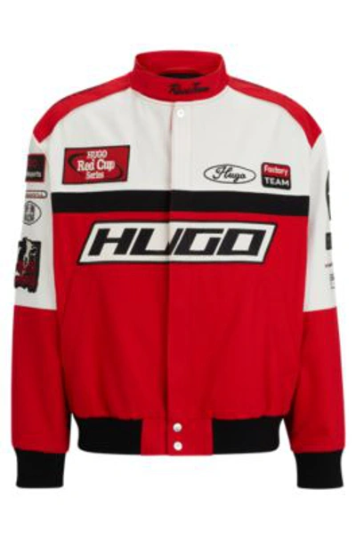 Hugo Color-blocked Regular-fit Jacket With Racing-inspired Badges In Light Pink