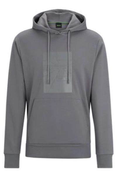 Hugo Boss Regular-fit Hoodie With Seasonal Artwork In Grey