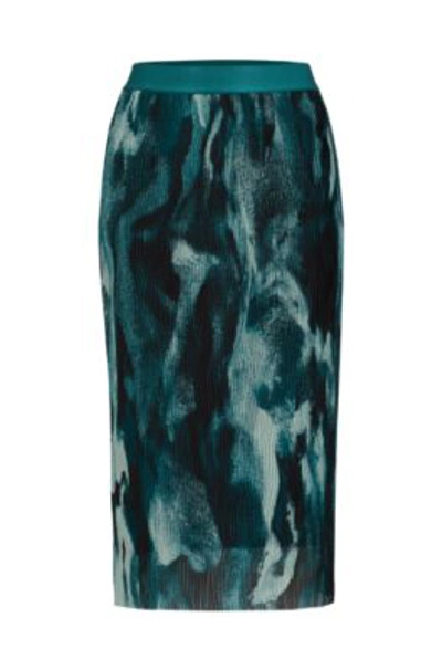 HUGO BOSS STRETCH-TULLE SLIM-FIT SKIRT WITH SEASONAL PRINT