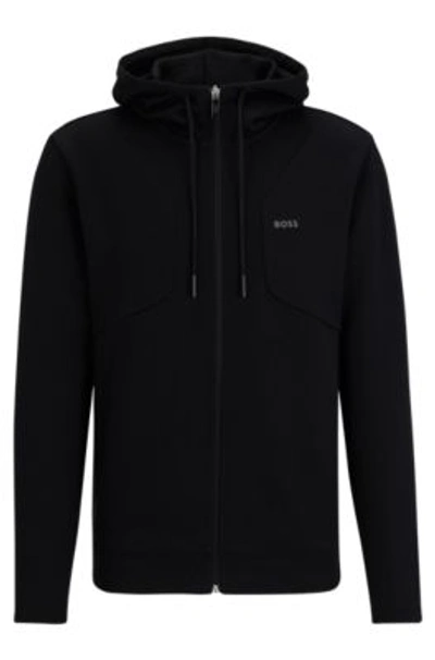 Hugo Boss Cotton-blend Zip-up Hoodie With Hd Logo Print In Black