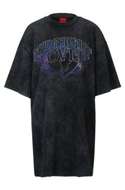 Hugo Cotton-jersey T-shirt Dress With Seasonal Print In Black