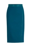 Hugo Boss Pencil Skirt In Wool Twill With Faux-leather Trims In Light Green