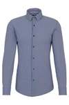 Hugo Boss Slim-fit Shirt In Printed Performance-stretch Fabric In Dark Blue