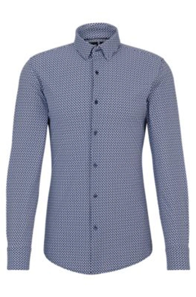 Hugo Boss Slim-fit Shirt In Printed Performance-stretch Fabric In Blue