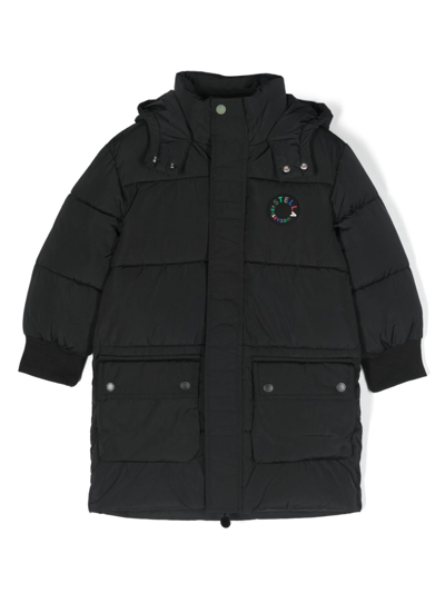 Stella Mccartney Kids' Logo-patch Padded Hooded Coat In Black
