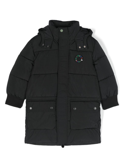 Stella Mccartney Kids' 标贴连帽填充外套 In Black