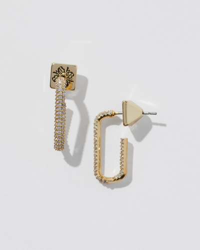 White House Black Market Gold Small Pave Crystal Hoop Earrings |