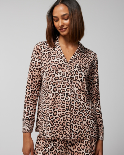Soma Women's Cool Nights Long Sleeve Notch Collar Pajama Top In Leopard Print Size Small |