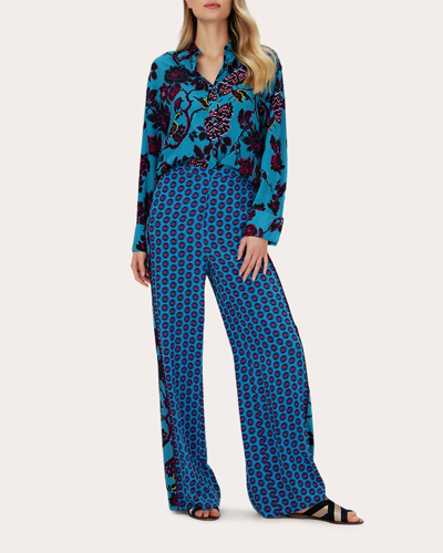 Diane Von Furstenberg Sarina Printed Crepe Straight-leg Trousers In Blue