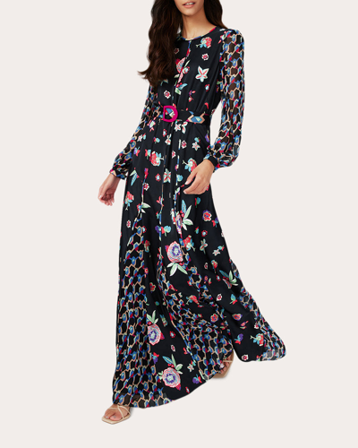 Diane Von Furstenberg Elliot Belted Floral-print Godet Maxi Dress In Mtc Fw Dt/geo Is