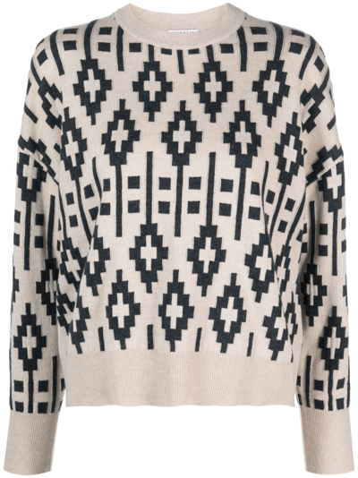 Brunello Cucinelli Neutral Geometric-jacquard Jumper In Neutrals