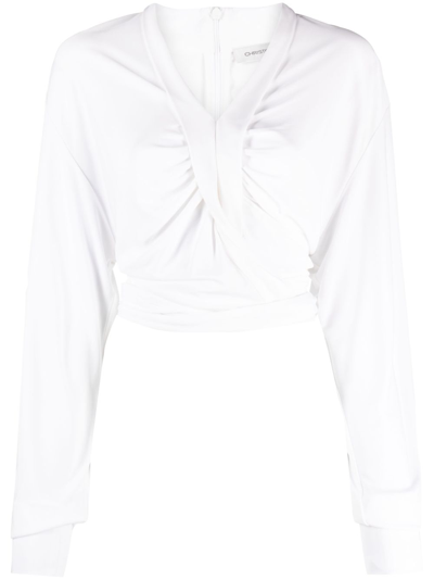 Christopher Esber Carved Crossover-detailing Cropped Blouse In White