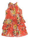 Zimmermann Teen Girls Red Tiered Floral Dress In Red