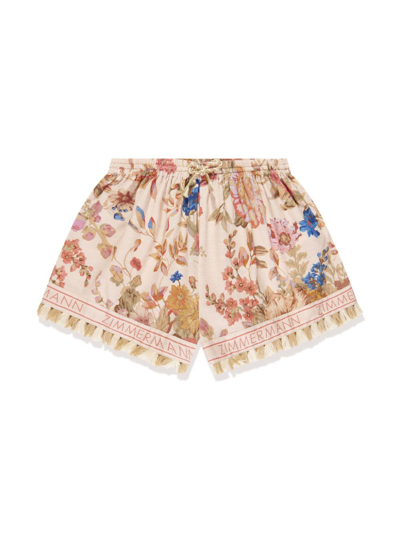 Zimmermann Kids' Neutral Floral-print Cotton Shorts In Neutrals