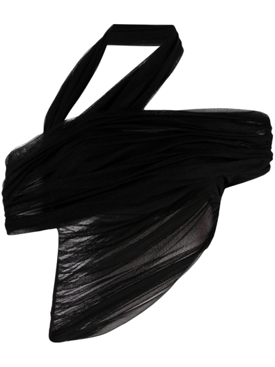 Christopher Esber Veiled Semi-sheer Asymmetric Draped Top In Black