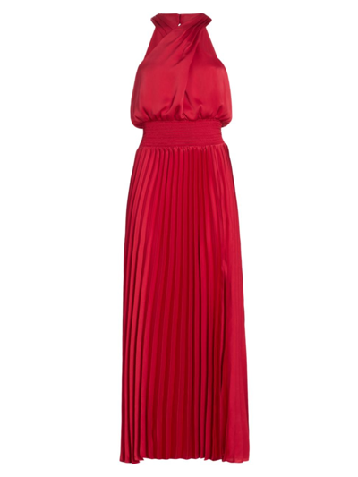 Ramy Brook Women's Arina Halter Neck Pleated Maxi Dress In Soiree Red