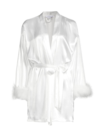 In Bloom Women's Hope Feather-trimmed Satin Dressing Gown In Ivory