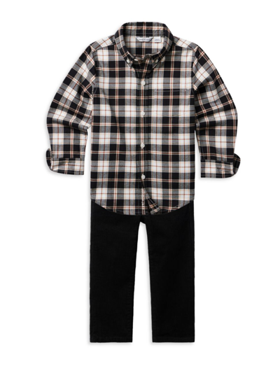 Janie And Jack Kids' Baby Girl's, Little Girl's & Girl's Plaid Brushed Button-down Shirt In Black