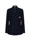 VALENTINO MEN'S DOUBLE-BREASTED BOUCLÉ WOOL JACKET WITH VLOGO SIGNATURE EMBROIDERY