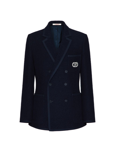 Valentino Men's Terry Toweling Double-breasted Schoolboy Jacket In Navy