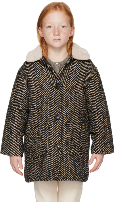 Bonton Kids Black & Beige Daniel Coat In Chevron