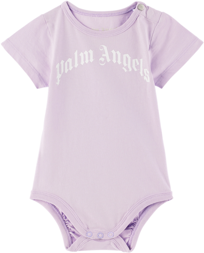 Palm Angels Baby Purple Printed Bodysuit In Light Lilac White