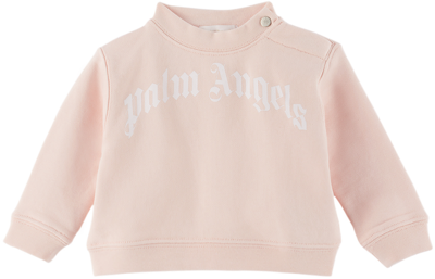 Palm Angels Pink Sweatshirt For Baby Girl With Logo In Pink White