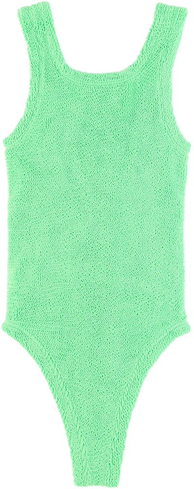 Hunza G Kids Green Classic One-piece Swimsuit In Lime
