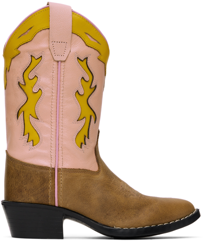 Bootstock Kids Brown & Pink Candy Brown Boots In Pink Brown Yellow