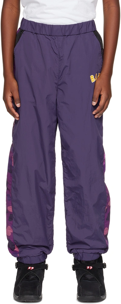 Bape Kids Purple Color Camo Block Track Pants